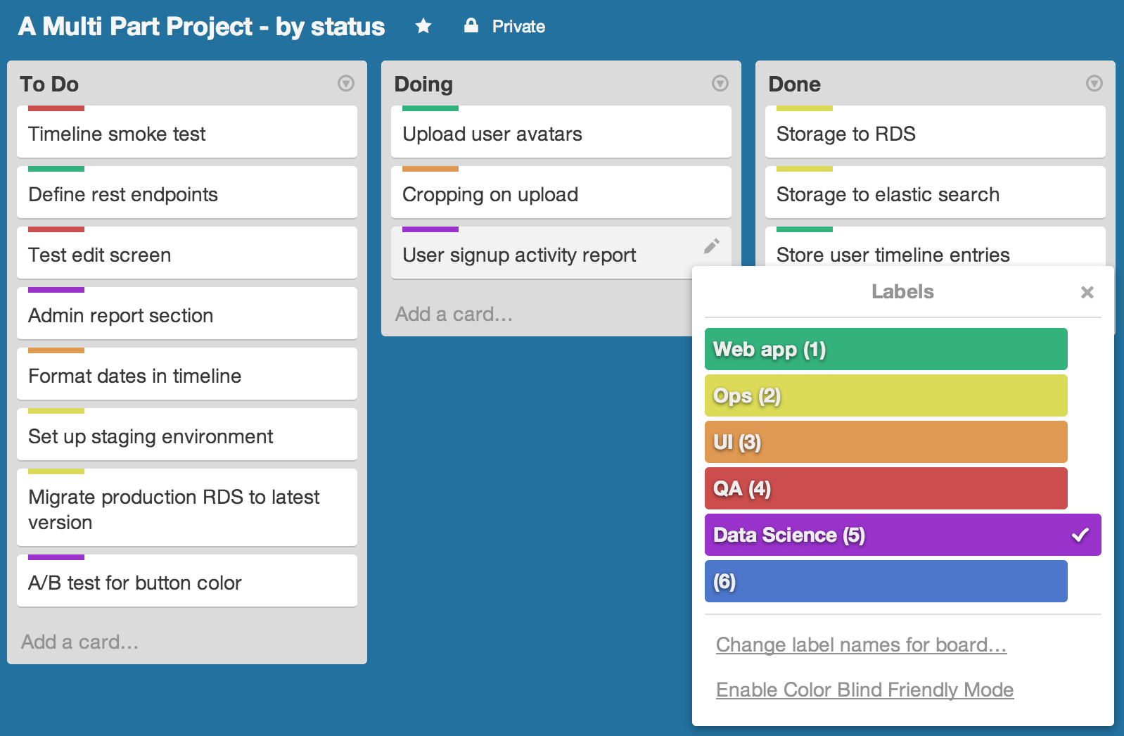 A 3 column kanban board