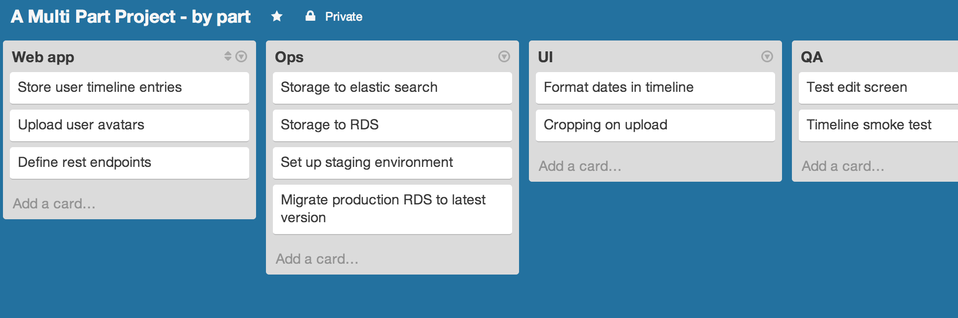 A multi-column kanban board